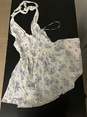Garage White dress with Light Blue Floral Detail
